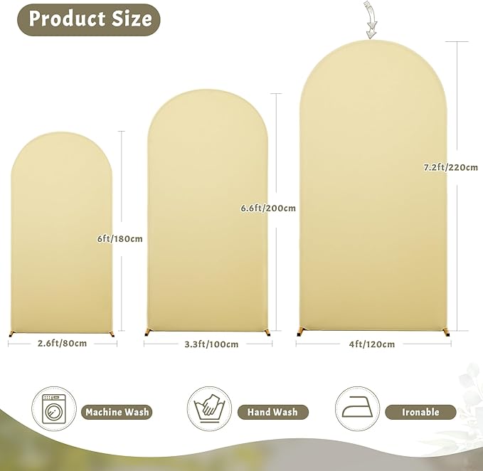 Khaki Arch Backdrop Cover 7.2FT Spandex Fitted Wedding Arch Stand Covers Round Top Chiara Arch Covers Stretchy Backdrop for Birthday Party Ceremony Banquet Decoration