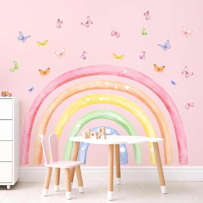 H34.6 Large Rainbow Wall Decals, Watercolor Wall Stickers Peel and Stick Mural for Girls Boys Nursery Kids Room Home Decor