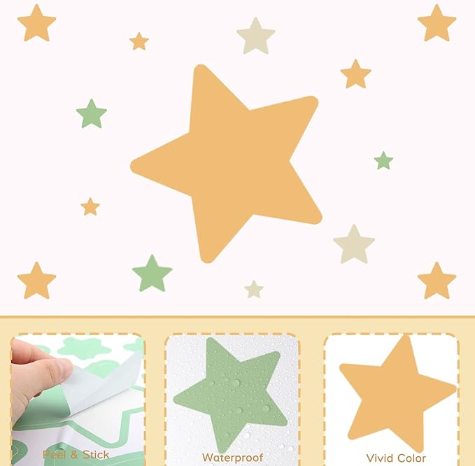 Stars Wall Stickers for Girls Kids, Vinyl Colorful Stars Wall Decals Peel and Stick, Spring Theme Stars Wall Stickers for Kids Room Nursery Girls Bedroom
