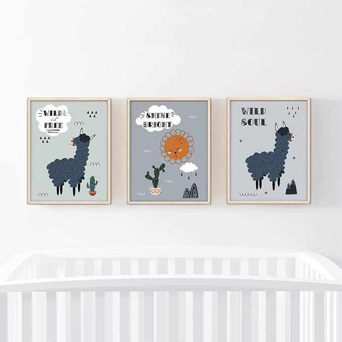 Andaz Press Nursery Kids Room Scandinavian Hello Llama Wall Art Decor Poster Prints, 8.5 x 11-inch, Scandinavian Wild And Free, Shine Bright, Wild Soul Llama Graphic, 3-Pack, Unframed