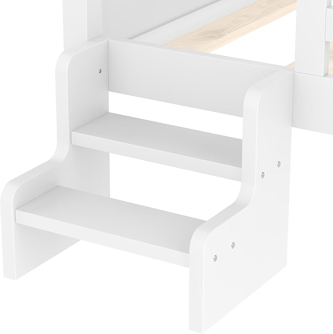 Bellemave Twin House Bed with Rails or guardrails and Bookcase, Wooden Twin House Shape Platform Bed for Boys, Girls, Teens, White