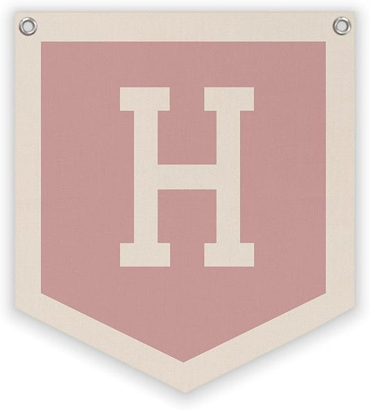 Lacama Pink Initial Personalized Preppy Banner, Baby Shower Decor Gifts, Wall Decor for Women Teen Girl, Vintage Room Decor Toddler Room Bedroom Playroom Front Door Birthday Gift(H)