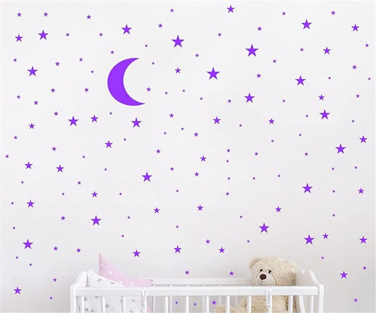 Moon and Stars Wall Decal Vinyl Sticker for Kids Boy Girls Baby Room Decoration Good Night Nursery Wall Decor Home House Bedroom Design YMX16 (Purple)