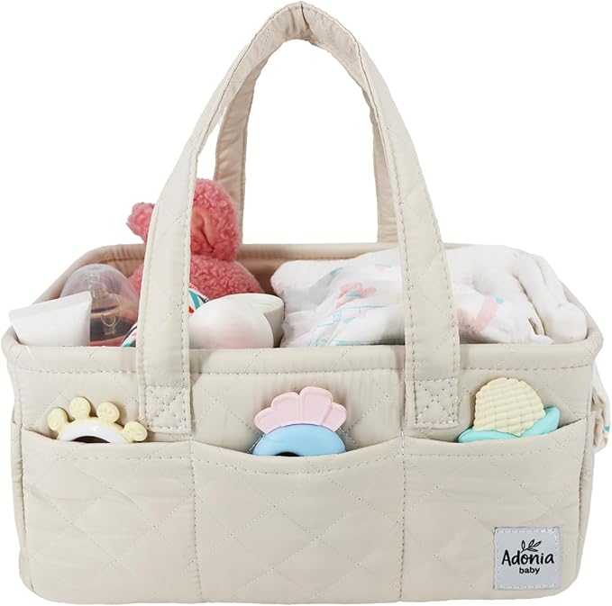 Adonia & Co Diaper Caddy Organizer – Large Nursery Storage Basket for Newborn Essentials – Portable & Machine Washable (Beige)