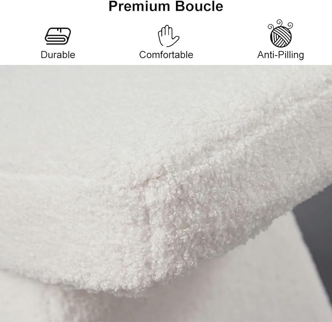 homary Vanity Chair Boucle Curve Ottoman, Plush Upholstered Foot Stool for Lving Room, High-Resilience Foam Chair for Bedroom, Stool Short for Entryways (White)