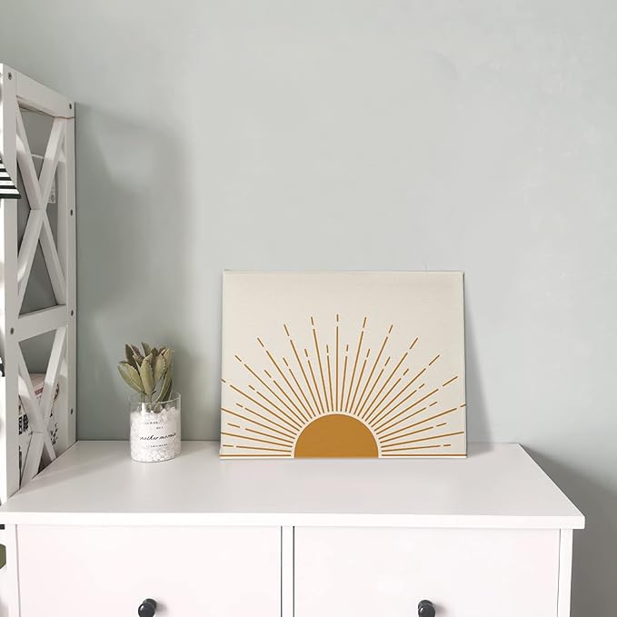 PHAMTE Modern Boho Sun Sunset Sunrise Sunshine Wall Art, Minimalist Bohemia Sun Rising Nursery Print Framed Canvas Painting Artwork Home Bathroom Girls Room Kitchen Office Decor（14x11 Inch）
