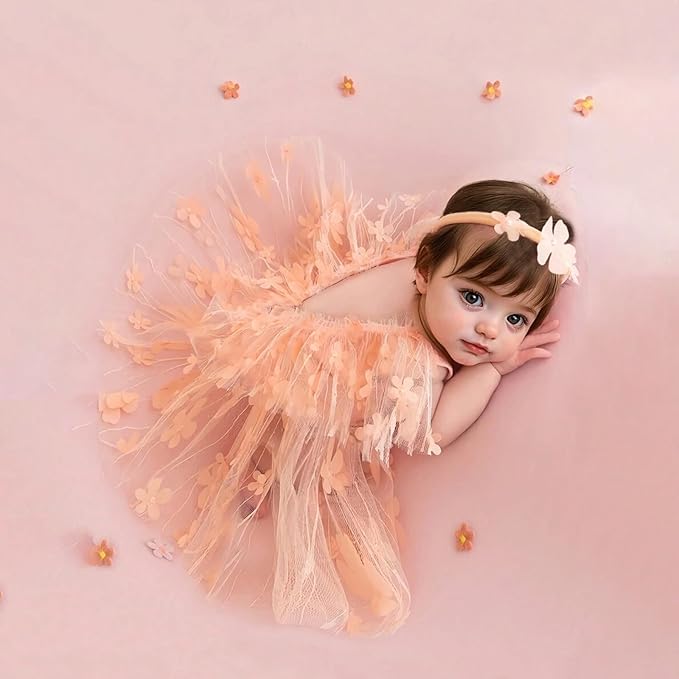 Newborn Girl Photography Outfits, Backless Lace Romper with Flower Headband Photo Props, Baby Girl Photoshoot Outfits