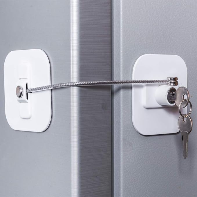 Fridge Lock,Refrigerator Locks,Freezer Lock with Key for Child Safety,Locks to Lock Fridge and Cabinets,White Fridge Lock