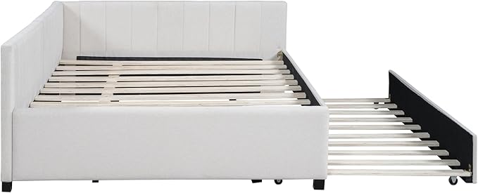 Harper & Bright Designs Full Size Upholstered Daybed with Trundle Sofa Bed Frame for Boys Girls Kids Adults Toddler No Box Spring Needed, Linen Fabric(Beige)