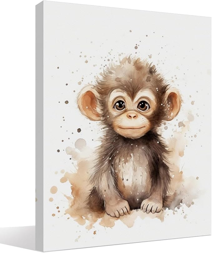 Woodland Nursery Decor, Baby Room Decor, Monkey Boy Decorations For Safari Nursery Kids Toddler Boy Girl Room Playroom, Animal Wall Art Prints Poster 11x14 Inches Framed