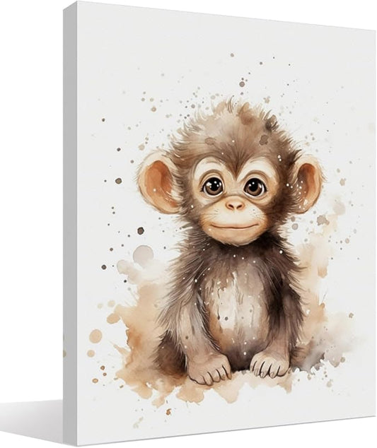 Woodland Nursery Decor, Baby Room Decor, Monkey Boy Decorations For Safari Nursery Kids Toddler Boy Girl Room Playroom, Animal Wall Art Prints Poster 11x14 Inches Framed