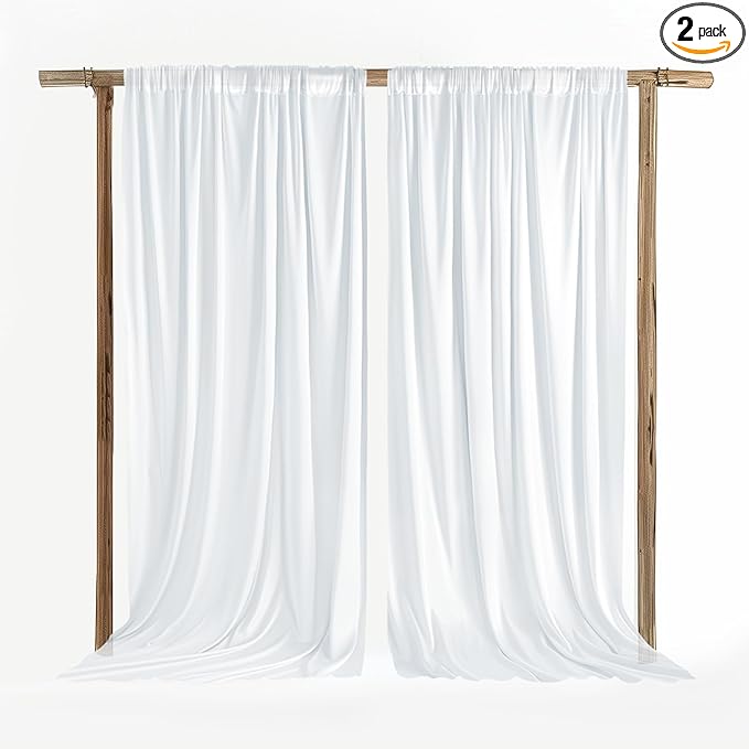 10x10ft Wedding Curtains White Wedding Backdrop for Ceremony Prom Stage Backdrop Satin Fabric Curtain Drapes Curtains Panels with Rod Pockets W5' x H10'2 Panels YUNBSDJ005
