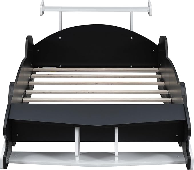 Flieks Twin Size Race Car-Shaped Platform Bed Frame for Boys Girls Kids Adults Toddler with Wheels,Black