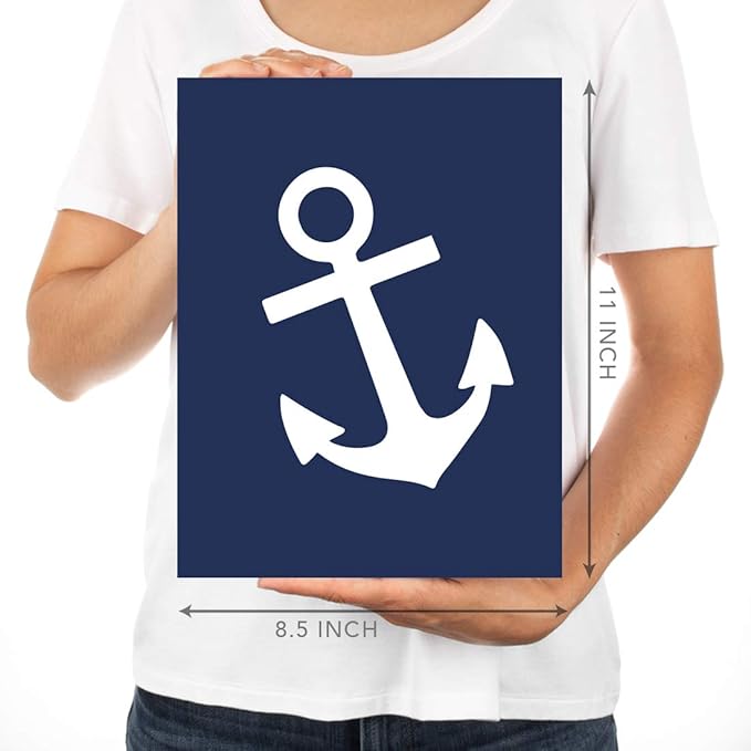 Andaz Press Personalized Ocean Nautical Sailor Theme Nursery Kids Bedroom Hanging Wall Art Decor, 8.5x11-inch, Navy Blue Theme, Boat, Anchor, Lighthouse, 6-Pack, Custom Unframed Room Poster