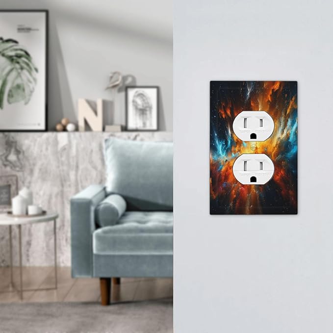 Decorative Outlet Covers Cosmic Outer Space Nebula Explosion 3 Gang Duplex Switch plate Covers Electrical Switch plate Covers Wall Plates Receptacle Covers for Bathroom Home Decor
