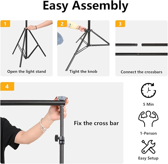 Green Screen Backdrop with Stand, 5x6.5ft Adjustable Photo Backdrop Stand with Flat Base, 4 Clamps and Backdrop for Meeting, Photography, Parties (5x8.5ft)