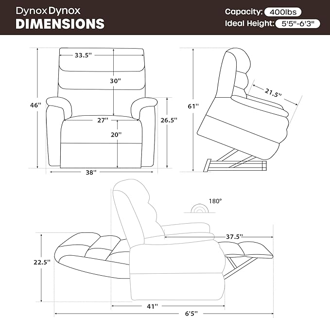 DYNOX Big Man Large-Wide Power Dual Motor Lift Recliners Chairs for Elderly Lay Flat Lift Chair with Infinite Positions, Heat & Massage, Supports 400 LBS(9298,Faux Leather,Brown)