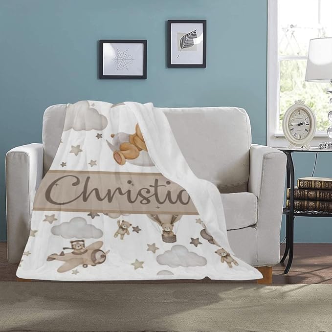 Personalized Baby Blanket With Name, Custom Name For Adult, Boys Girls, Best Gift Blanket, Kids Fleece and Sherpa Full Size DT3