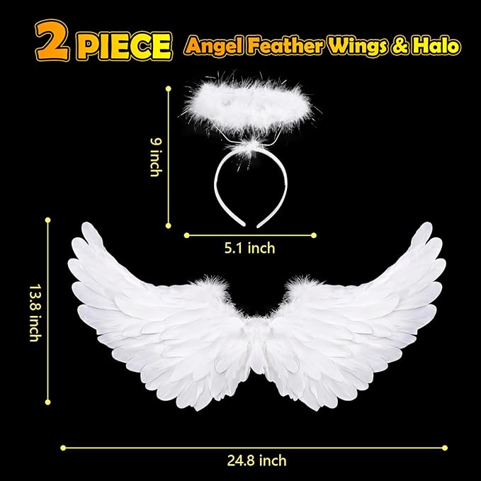Angel Wings, Feather Angel Wings and Halo, Angel Wings Costume for Adult Kids Women Girls Halloween