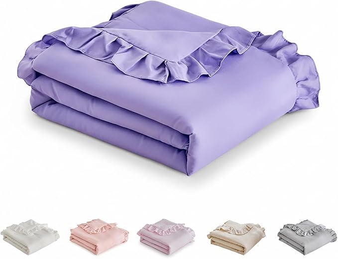 Ruffled Toddler Blanket Ruffle Comforter for Baby Toddler Girls, Soft Cozy Cute Quilted Blanket Breathable Microfiber Comfortable Down Alternative Small Size Quilt with Ruffle - 43"x 60" Purple