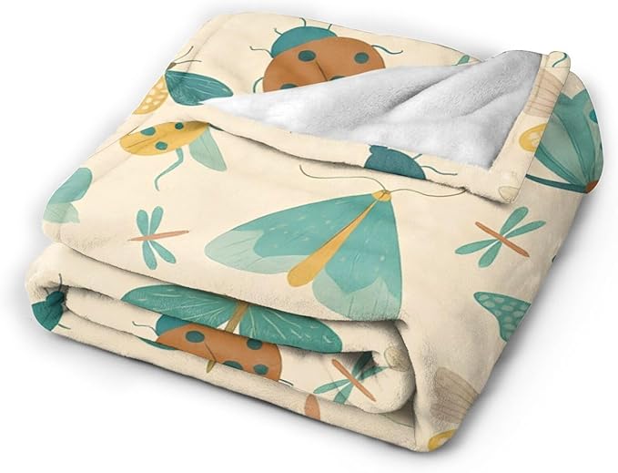 Colorful Insect Bugs Throw Blanket Moth Beetle Dragonfly Blanket Soft Cozy Fleece Fuzzy Plush Warm Stuff Animal Bedding Bugs Insects Blankets Gift for Boys Girls Kids Adult Men Women 40"X50"