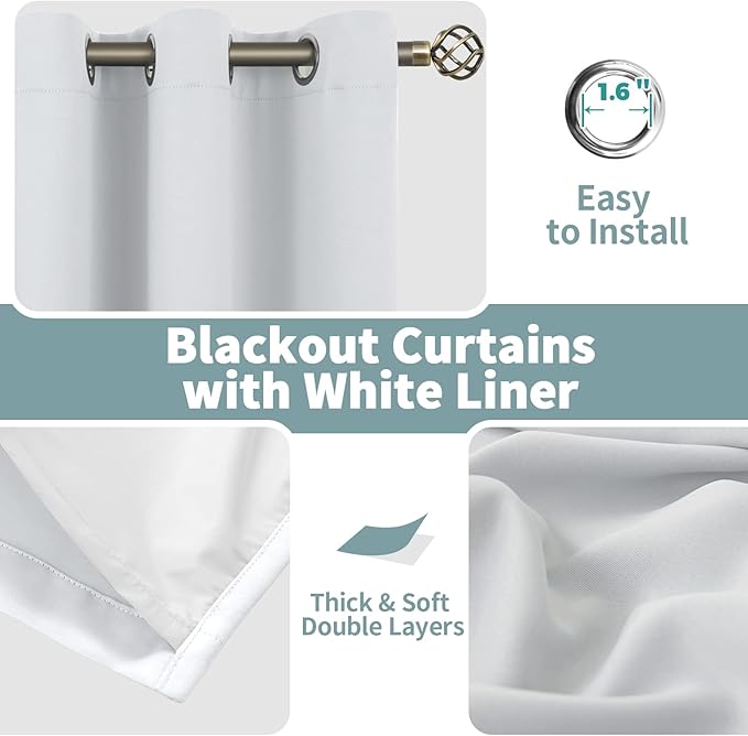 BGment Greyish White Blackout Curtains for Bedroom 63 Inch Length - Thermal Insulated Bedroom Curtains Soundproof Room Darkening Window Curtain Drapes, Each Grommet Curtains 42 Inch Wide