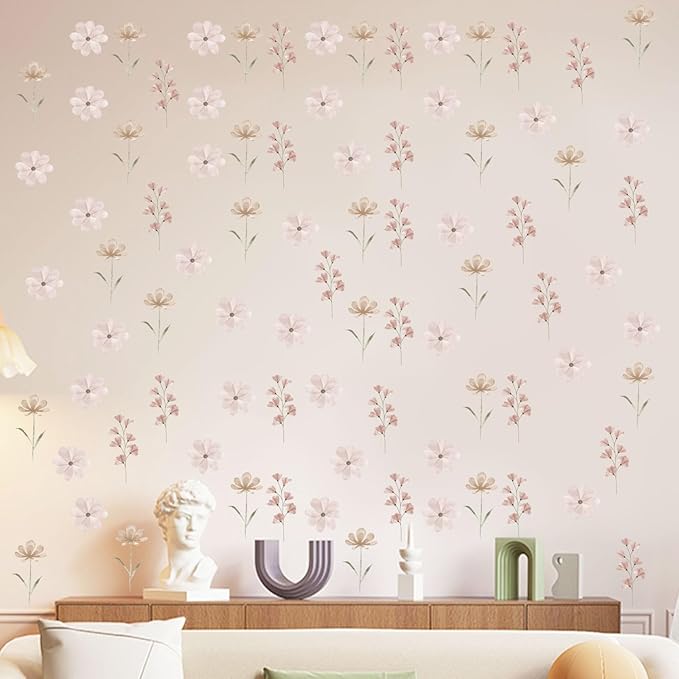 Daisy Wall Decals - 84PCS Removable Peel and Stick Flower Wall Stickers for Girls Room, Living Room, Bedroom, Nursery Decor