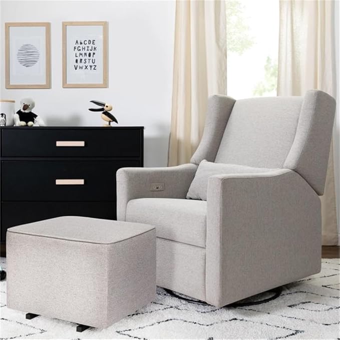 Babyletto Kiwi Electronic Power Recliner and Swivel Glider with USB Port in Performance Grey Eco-Weave, Water Repellent & Stain Resistant, Greenguard Gold and CertiPUR-US Certified