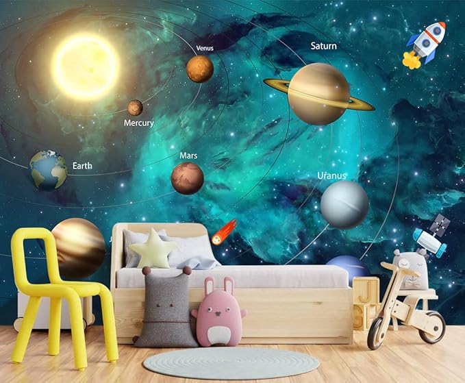 Kids Universe Planet Galaxy Wallpaper Solar System Starry bight Sky Ceiling Nursery Wall Mural - 160"x108"（Not Peel and Stick）