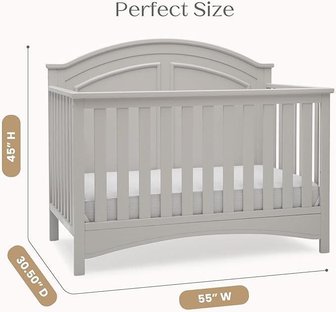 Delta Children Perry 6-in-1 Convertible Crib - Greenguard Gold Certified, Moonstruck Grey