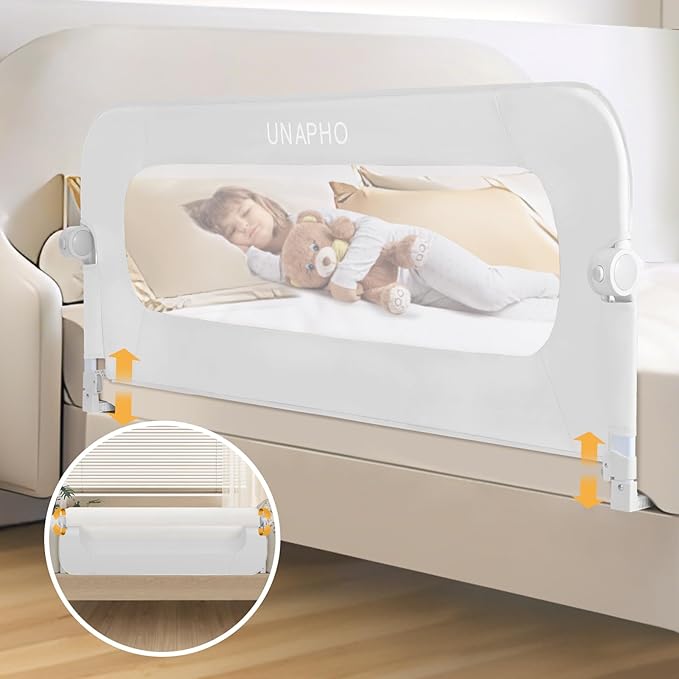 Bed Rail for Toddlers,Swing Down Kids Beds Rails Guard for Twin,Full,Queen,Bunk Size Bed,Extra Tall Child Bed Rail Guard with Reinforced Anchor Safety System(White,32 Inch,1 Side)