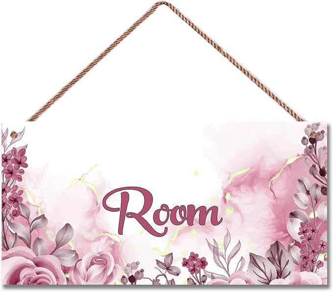 Personalized Pink Flower Floral Kids Room Door Sign Custom Name Boys Girls Bedroom Decor Wall Art Toddler Baby Nursery Wood Plaque