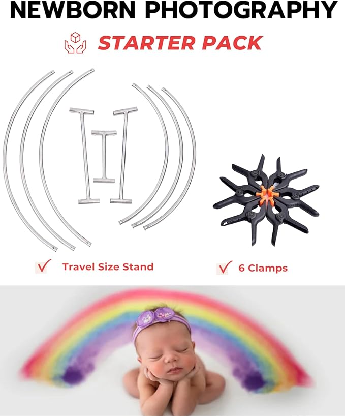 Newborn Photography Stand 6 Clamps Stainless Steel Baby Posing Table Photoshoot Stand Backdrop Holder Infan Round Background Station Travel Stand Pack Quick Assembly for Newborn Photo Props & Studio
