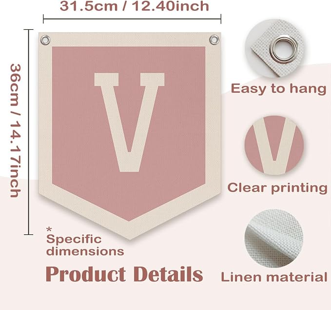 Lacama Pink Initial Personalized Preppy Banner, Baby Shower Decor Gifts, Wall Decor for Women Teen Girl, Vintage Room Decor Toddler Room Bedroom Playroom Front Door Birthday Gift(V)