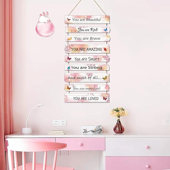 Butterfly Girls Room Decor, Pink Wall Decor for Baby Girl, Girl Bedroom Decor Art Signs, Trendy Stuff Decorations for Kids Nursery Bed Room Dorm Classroom Bathroom