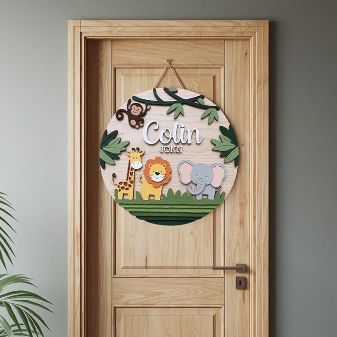 Personalized Name for Nursery Wall, Animals Sign for Baby Door Decor, Newborn Gifts for Girl, Girls Nursery Wall Bedroom Decorations, Mother's Day Gifts for New Mom Dad Gift