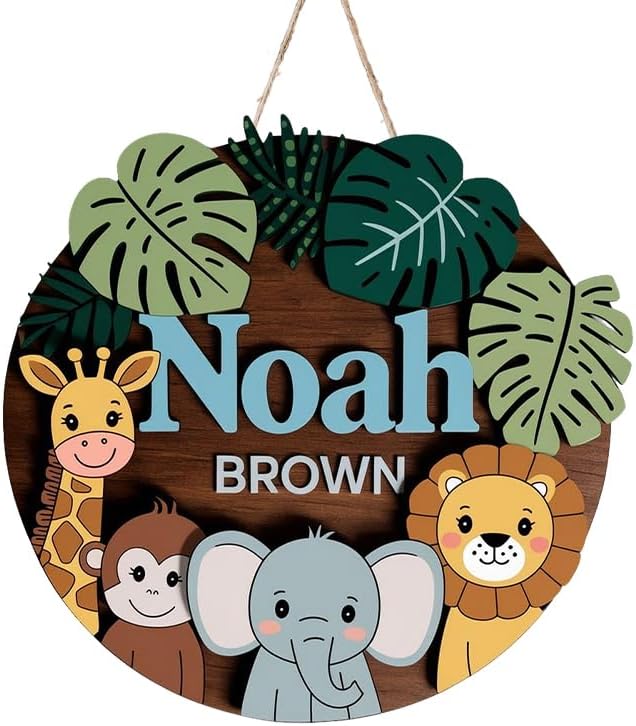 Personalized Name for Nursery Wall, Woodland Animals Sign for Baby Door Decor, Newborn Gifts for Boy, Boys Nursery Wall Bedroom Decorations, Mother's Day Gifts for New Mom Dad Gift