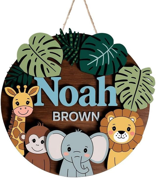 Personalized Name for Nursery Wall, Woodland Animals Sign for Baby Door Decor, Newborn Gifts for Boy, Boys Nursery Wall Bedroom Decorations, Mother's Day Gifts for New Mom Dad Gift