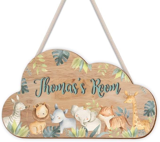 Custom Name Sign for Boys Room – Wooden Wall Hanging, Baby Nursery Decor, Playroom Wall Art, Personalized Door Hanger, Animal Theme Toddler Room