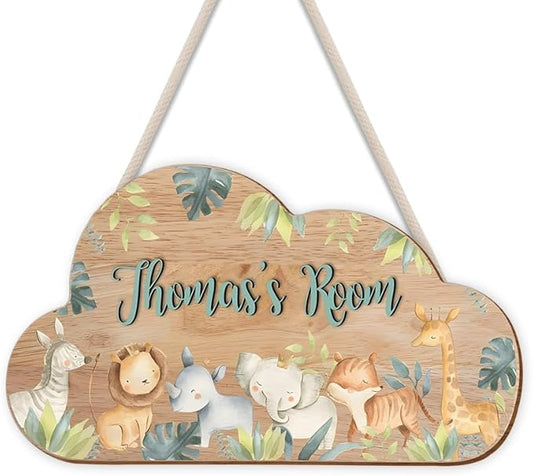 Custom Name Sign for Boys Room – Wooden Wall Hanging, Baby Nursery Decor, Playroom Wall Art, Personalized Door Hanger, Animal Theme Toddler Room
