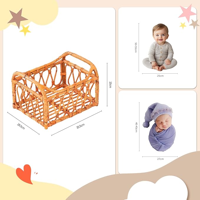 Kate Newborn Photography Props Rattan Basket Bed Handcrafted Baby Bed Posing Props for Baby Photography Photoshoot