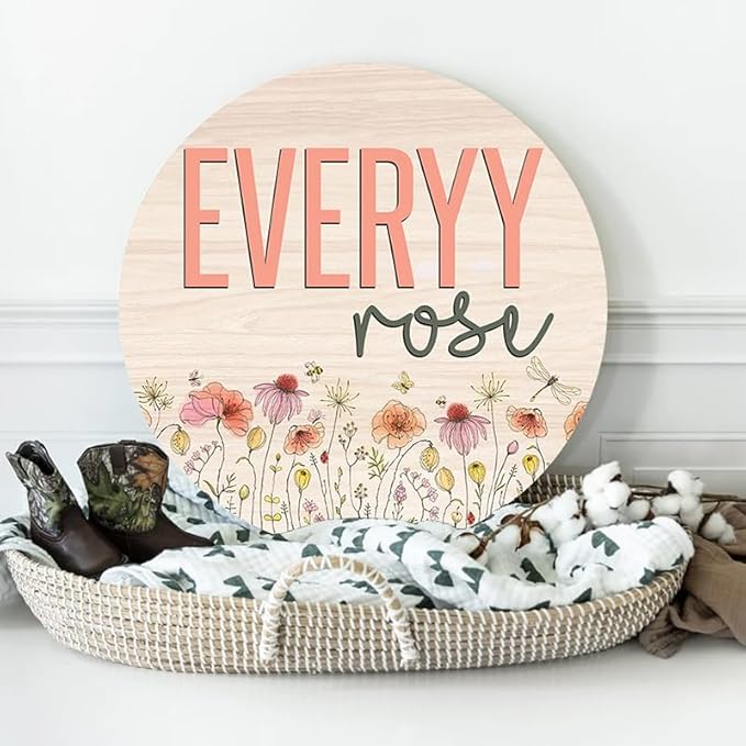 Personalized Wooden Round 3D Nursery Name Sign Boho Floral Pattern, Baby Name Sign Wildflower Decor, Baby Shower, for kids room gift/13