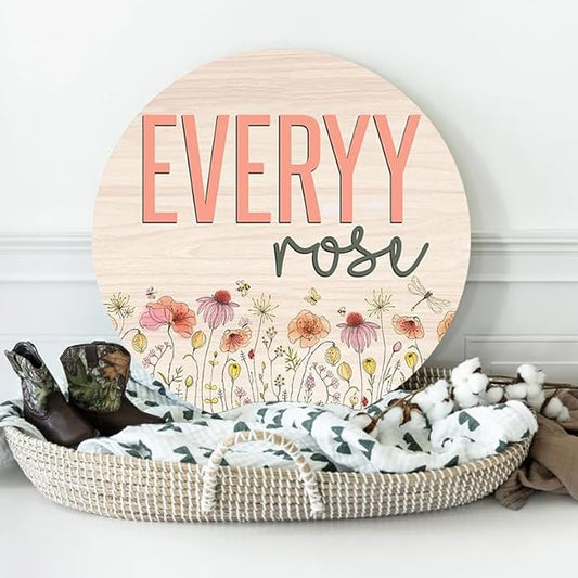 Personalized Wooden Round 3D Nursery Name Sign Boho Floral Pattern, Baby Name Sign Wildflower Decor, Baby Shower, for kids room gift/13