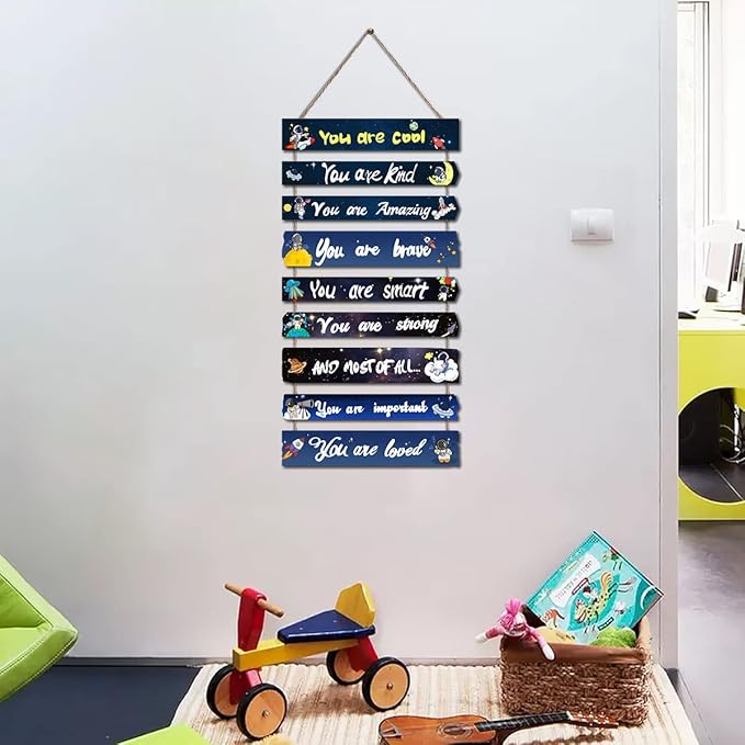 JEVUVU Outer Space Room Decor for Teen Boys Aesthetic, Cool Bedroom Wall Decor for Baby Boy, Navy Blue Kids Wall Art Signs, Fun Stuff Black Decorations for Nursery Bed Room Dorm Classroom Bathroom