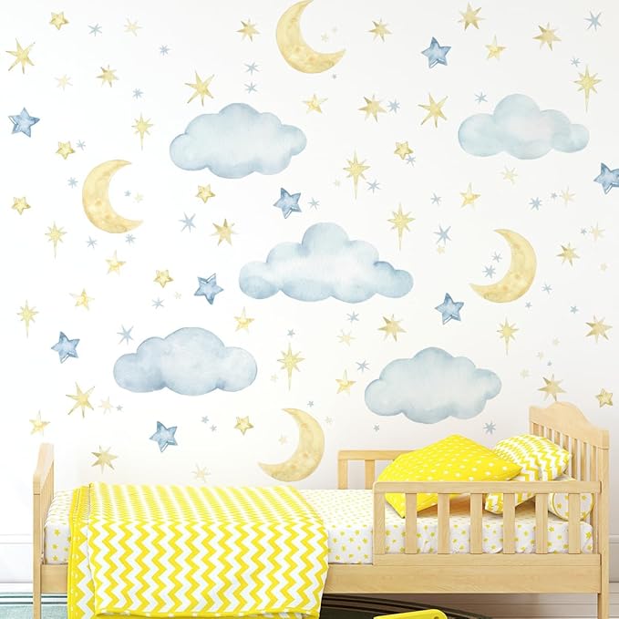 Clouds Moon Wall Decals Clouds Moon Wall Stickers Removable Clouds Stickers Decor for Baby Nursery Playroom Bedroom Classroom Kindergarten