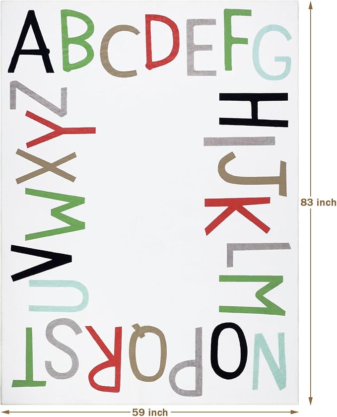 Topotdor Rainbow Kids Play Rug Alphabet Nursery Area Rug Extra Large Soft Crawling Play Mat for Children Toddlers Bedroom (59x83 inch,Multi Color)