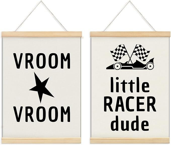 ULEGIE Rad Little Dude Poster Hanger Frame, Playroom Decor, Boys Room Wall Decor Nursery Toddler Canvas Wall Art Kids Playroom Art Prints Boys Race Car Poster Nursery Artwork Set of 2 for Bedroom, 12 x 16 Inch