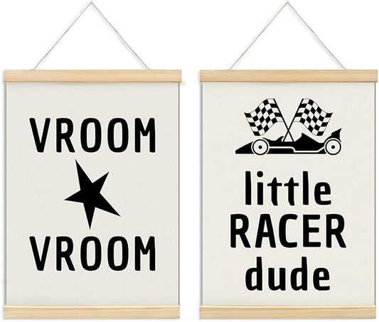 ULEGIE Rad Little Dude Poster Hanger Frame, Playroom Decor, Boys Room Wall Decor Nursery Toddler Canvas Wall Art Kids Playroom Art Prints Boys Race Car Poster Nursery Artwork Set of 2 for Bedroom, 12 x 16 Inch