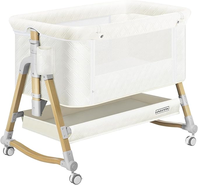 HARPPA Cuddly Bassinet, 3 in 1 Baby Bassinet, Rocking Bedside Bassinet with Wheels, 5 Height Adjustable, Includes Mosquito Net, Mattress, Anchor Strap