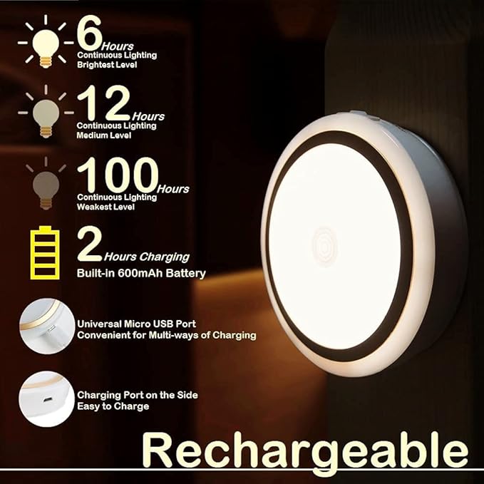 Rechargeable Touch Light with Timer, Dimmable Kids Baby Nursery Night Light Lamp, Stick-on Anywhere LED Push Tap Light for Closet Cabinet, Brightness Memory, Warm White Light